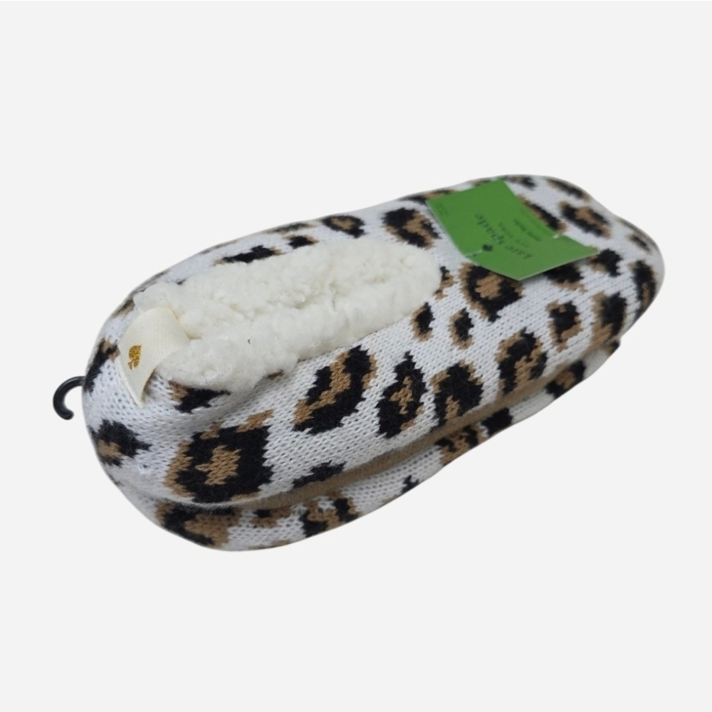 Kate Spade Leopard Print Cream Brown Knit Faux Sherpa Lined Slipper Socks